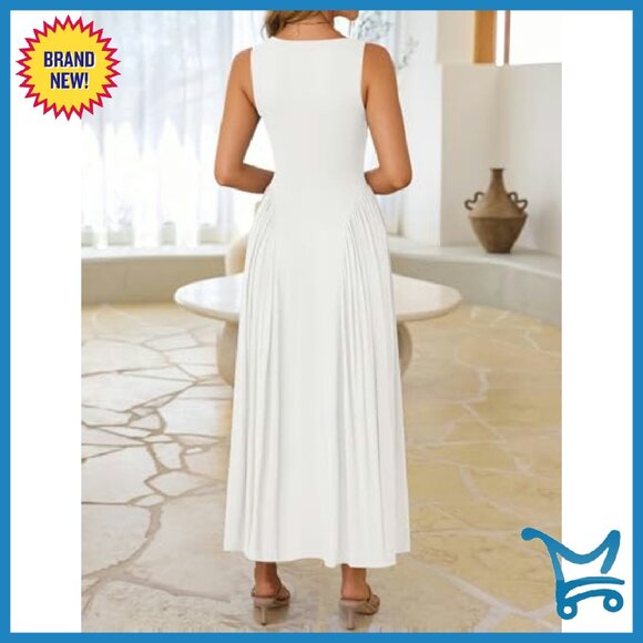 Sleeveless Square Neck Maxi Dress Flowy A-Line Summer Sundress - Picture 6 of 8